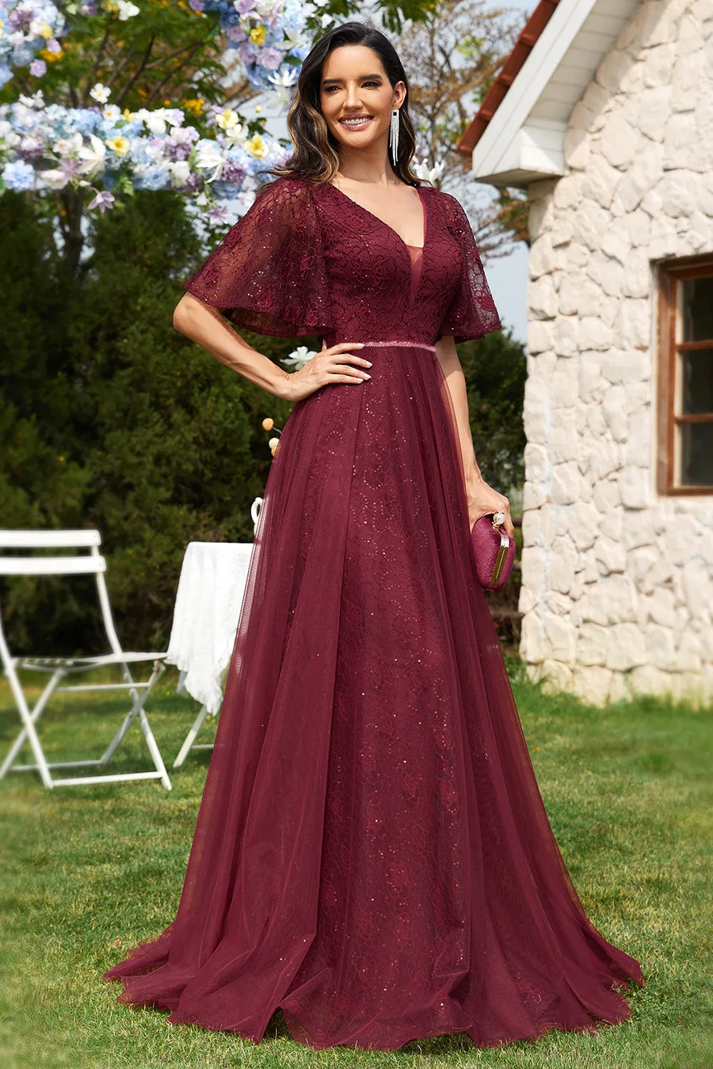 A-Line Burgundy Long Formal Dress sold by Zapaka product image thumbnail 4