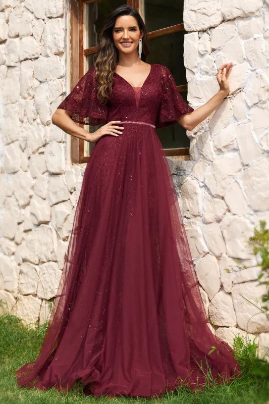 A-Line Burgundy Long Formal Dress sold by Zapaka