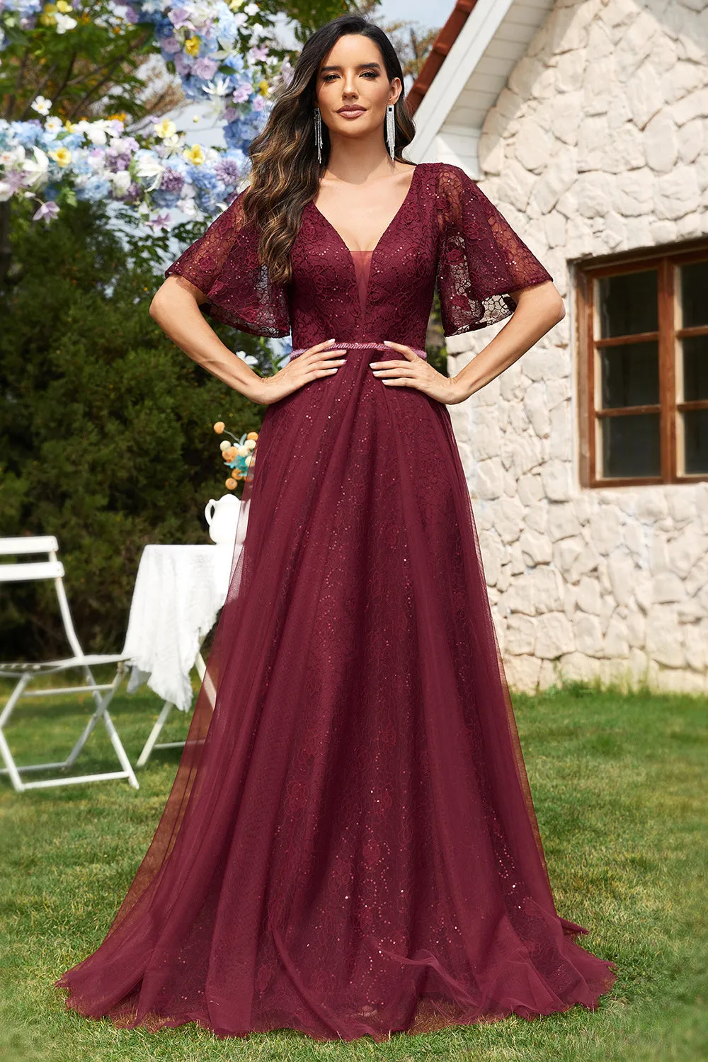 A-Line Burgundy Long Formal Dress sold by Zapaka product image thumbnail 5