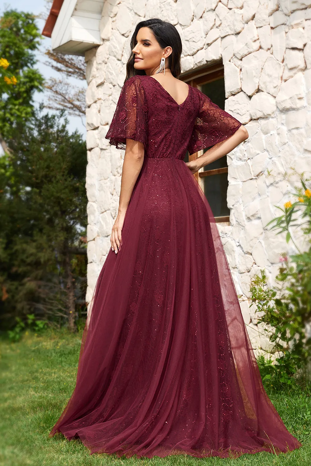 A-Line Burgundy Long Formal Dress sold by Zapaka product image thumbnail 2