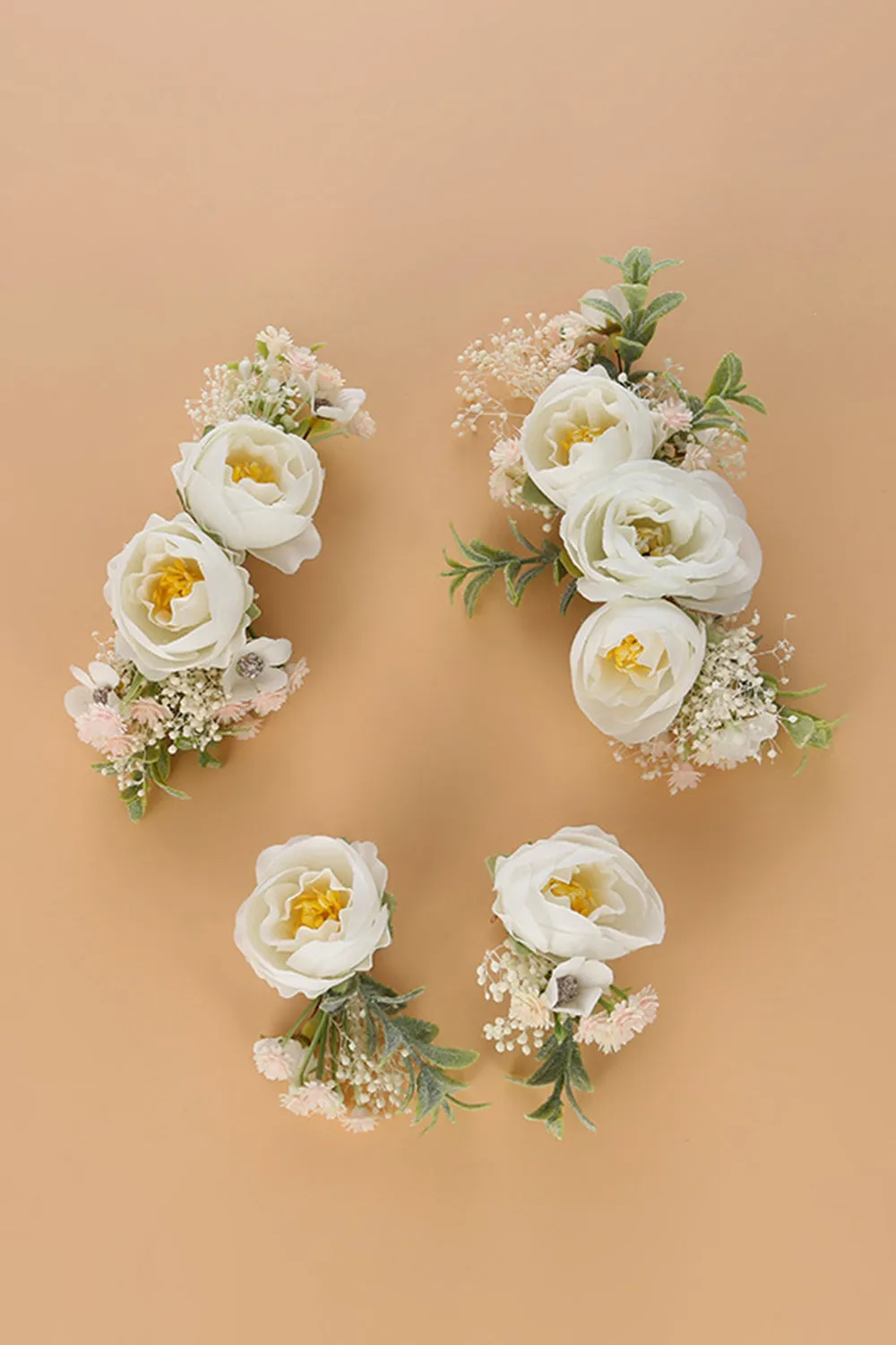 White Wrist Corsage Floral Handmade Bracelet Greenery Hair Comb Floral Bridal Headpiece sold by Zapaka