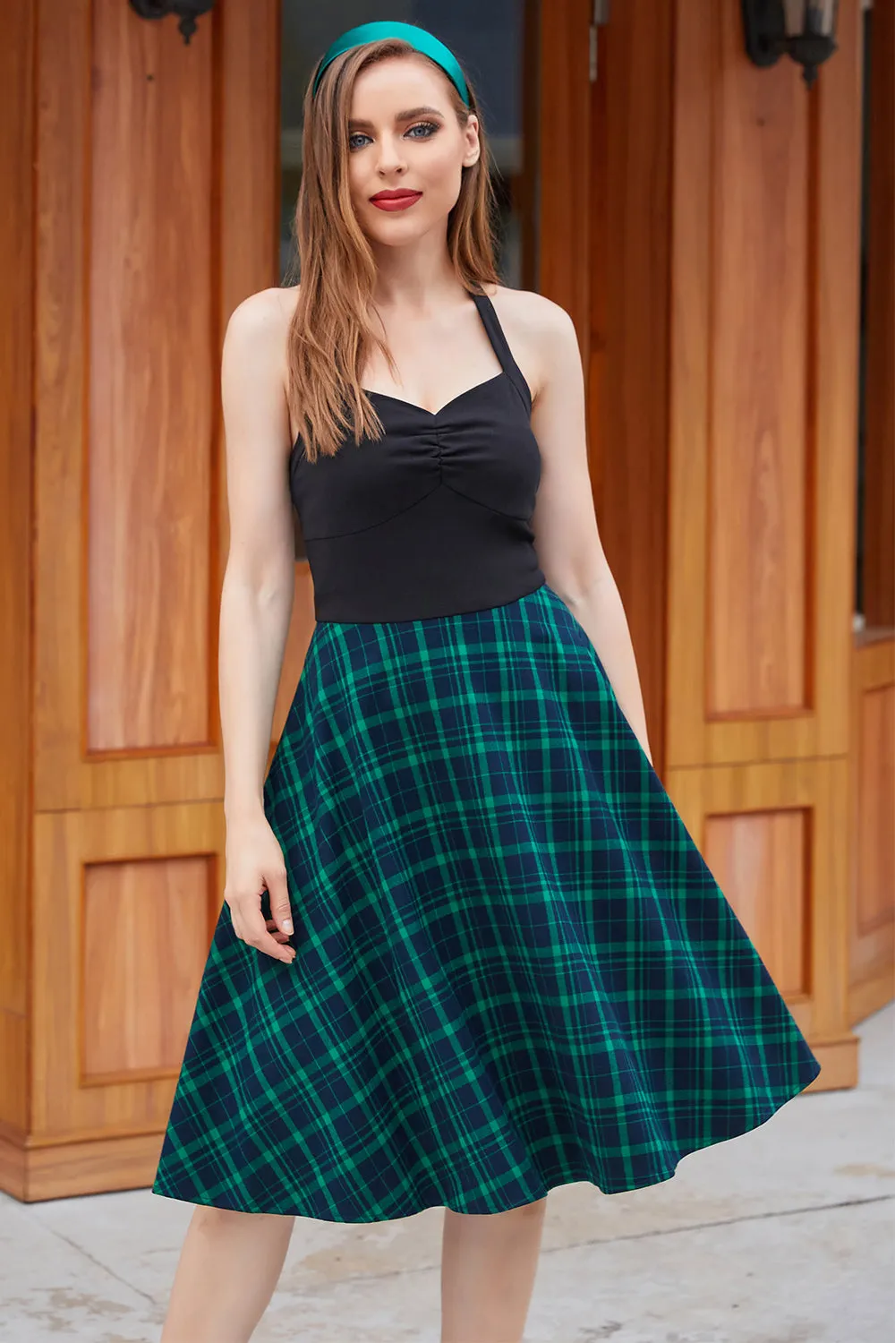 Green Plaid Halter Vintage Dress sold by Zapaka