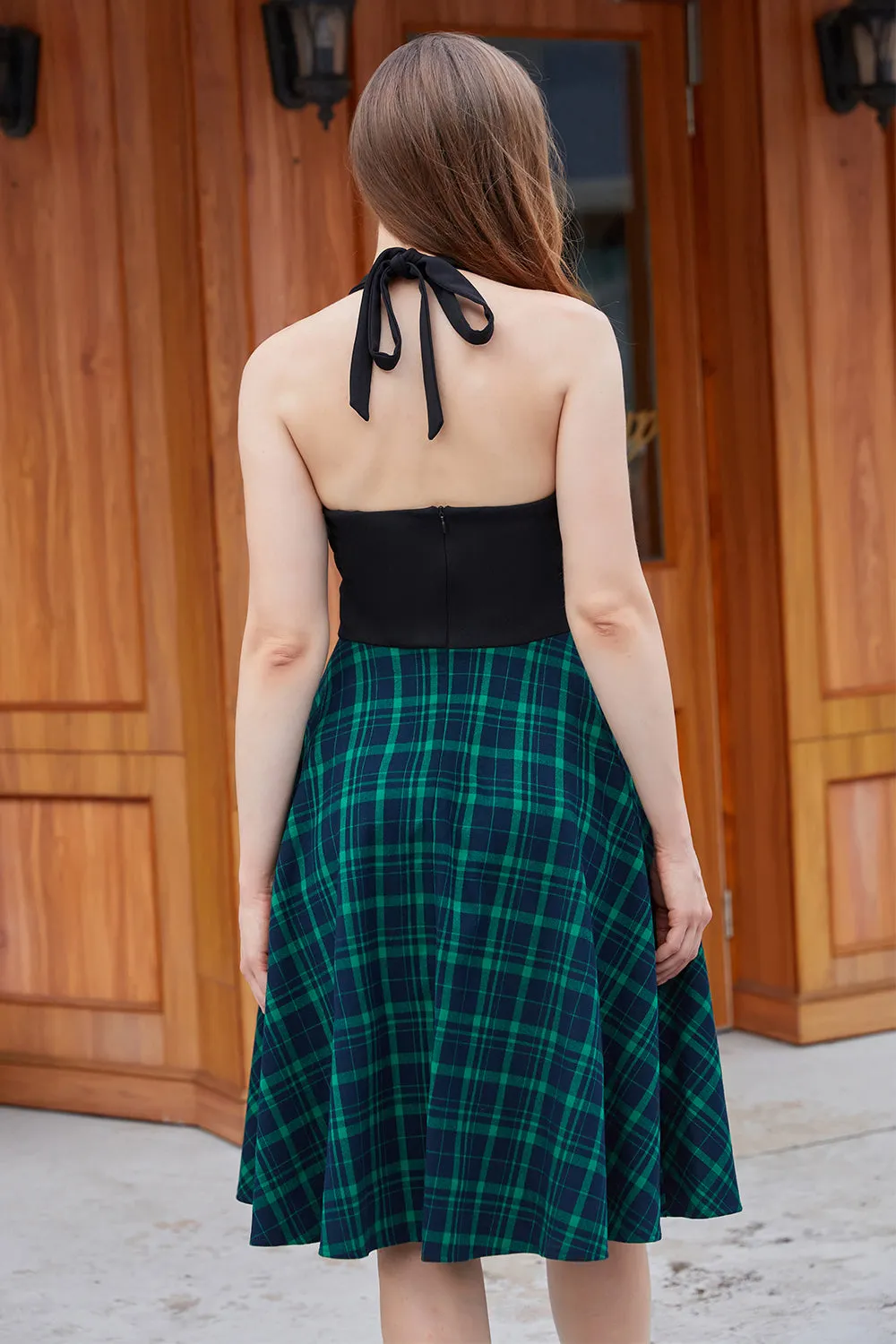 Green Plaid Halter Vintage Dress sold by Zapaka product image thumbnail 2