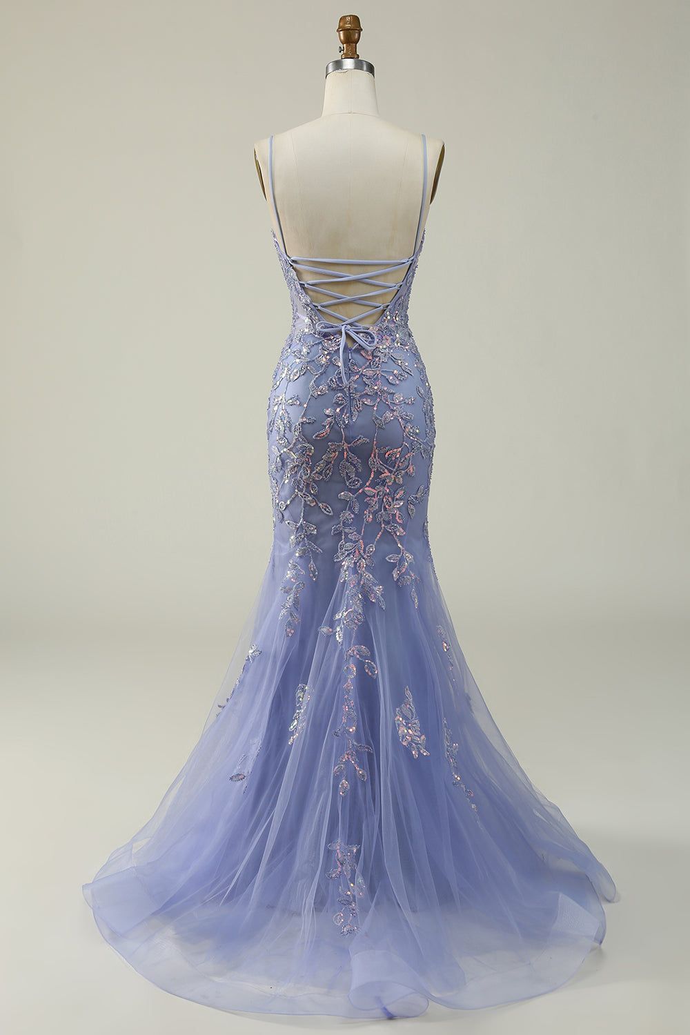 Purple Spaghetti Straps Tulle Long Prom Dress With Appliques sold by Zapaka product image thumbnail 2