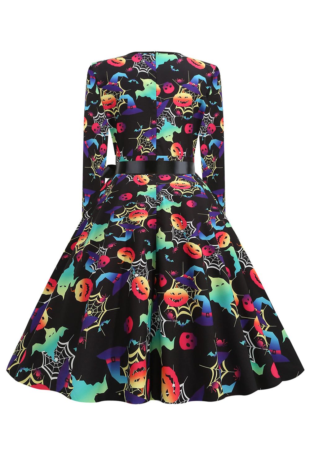 V-Neck Long Sleeve Halloween Skull Print Vintage Dress sold by Zapaka product image thumbnail 2