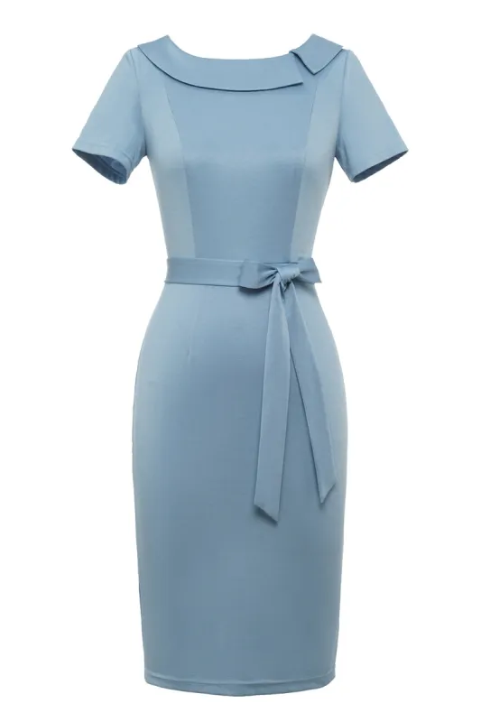 Bodycon Round Neck Light Blue 1960s Dress made by Zapaka