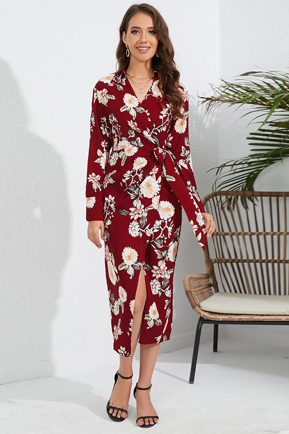 Flower Printed Green Casual Dress with Long Sleeves sold by Zapaka product image thumbnail 4