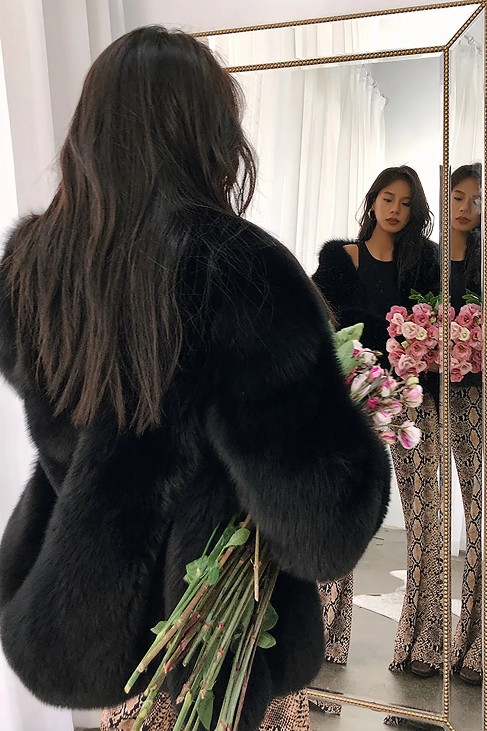 Black Open Front Faux Fur Women Coat sold by Zapaka product image thumbnail 2