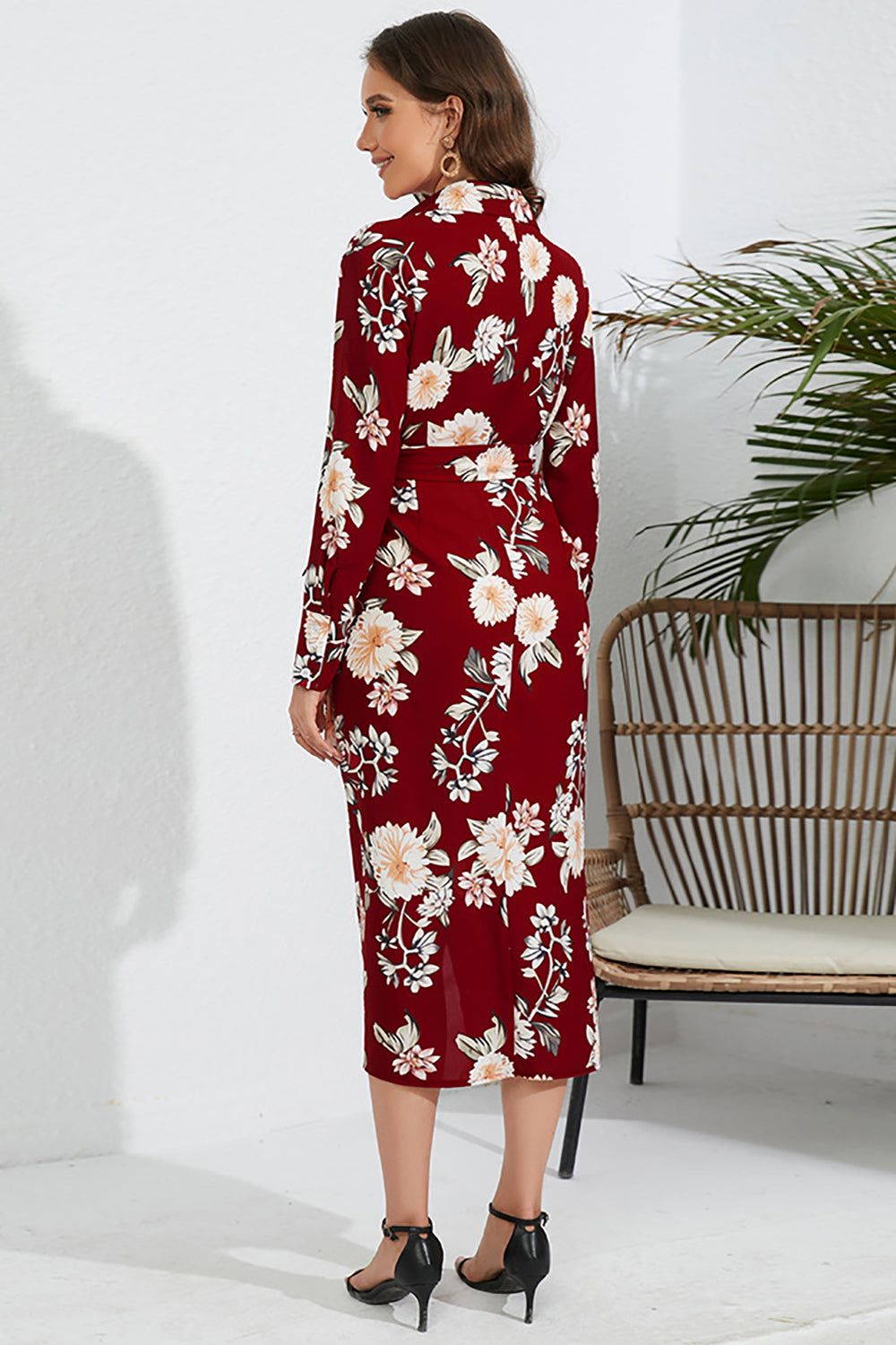 Flower Printed Green Casual Dress with Long Sleeves sold by Zapaka product image thumbnail 5