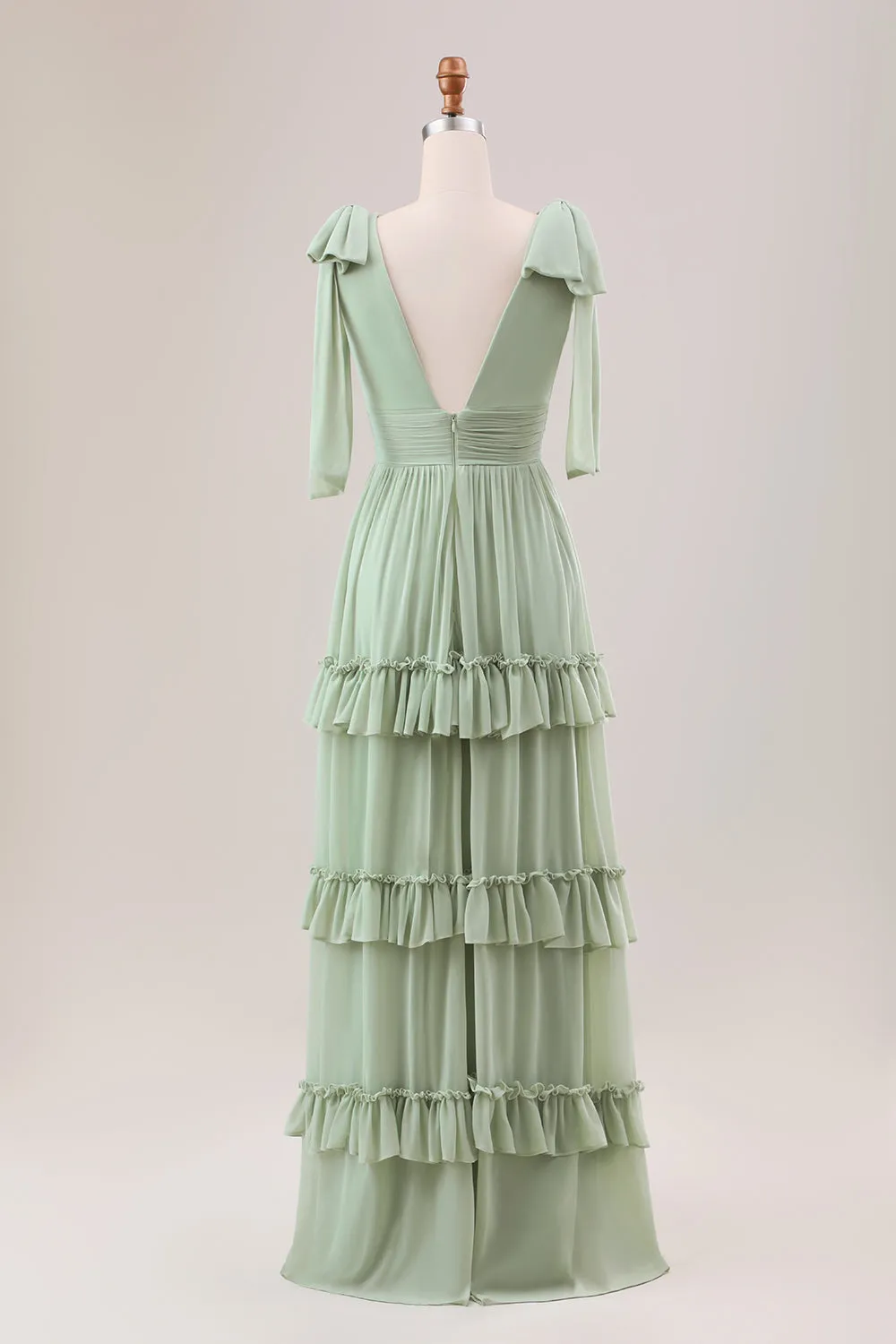 Dusty Sage A Line Chiffon Bridesmaid Dress with Ruffles sold by Zapaka product image thumbnail 2