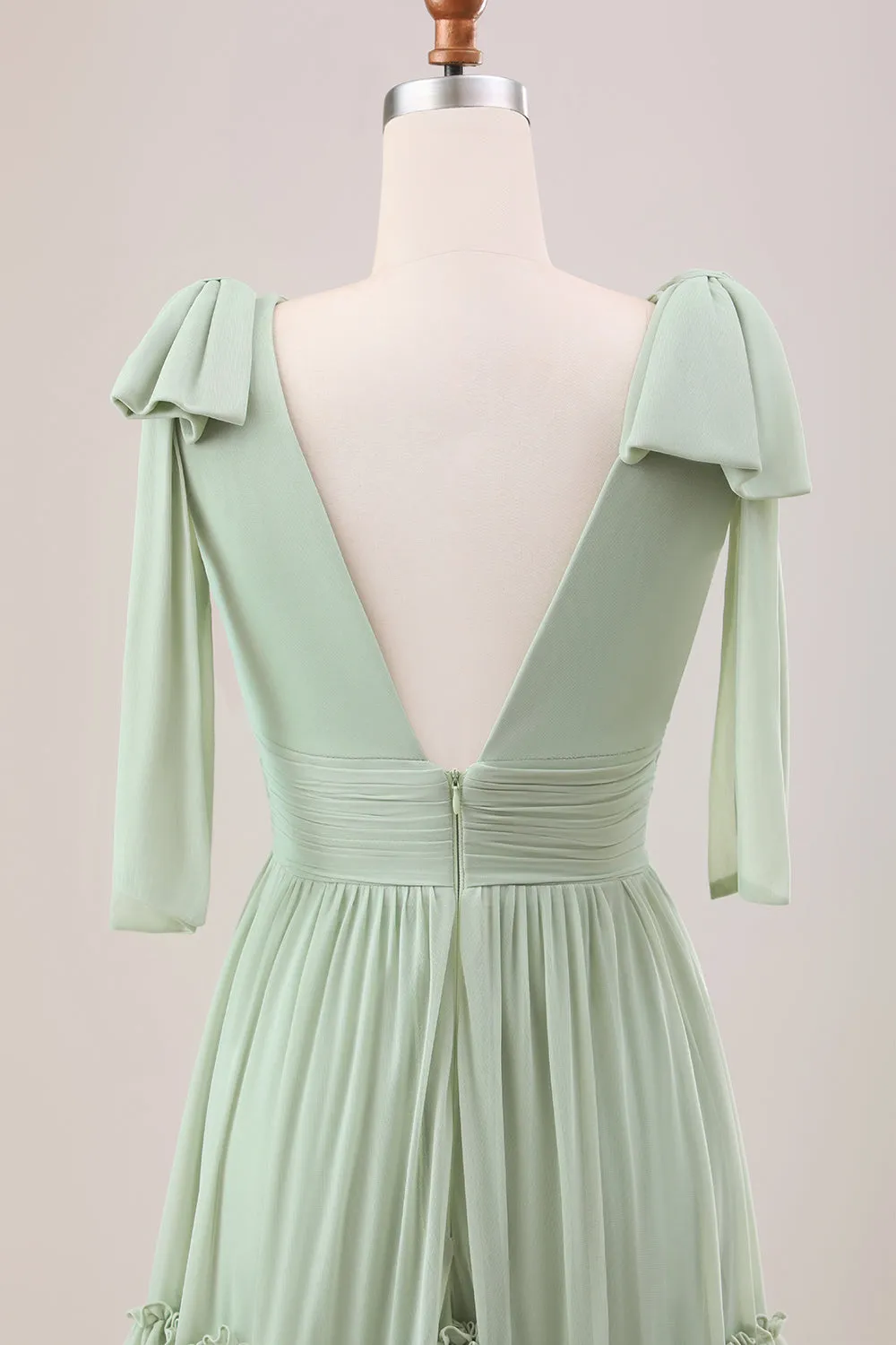 Dusty Sage A Line Chiffon Bridesmaid Dress with Ruffles sold by Zapaka product image thumbnail 5