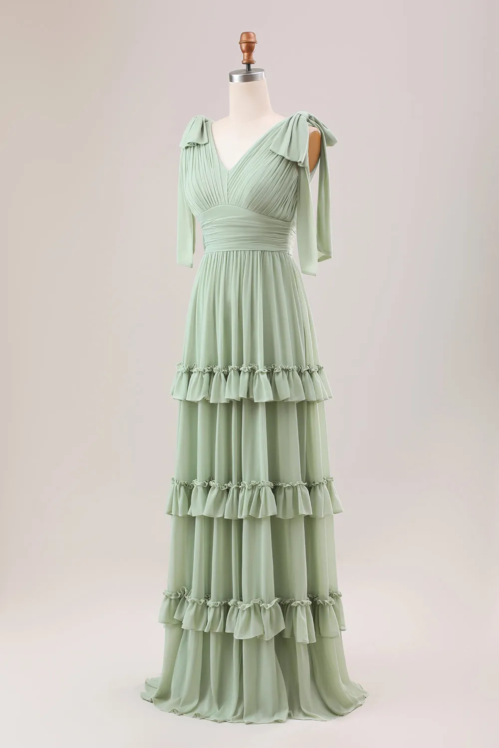 Dusty Sage A Line Chiffon Bridesmaid Dress with Ruffles sold by Zapaka product image thumbnail 3