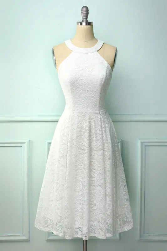White Halter Lace Midi sold by Zapaka