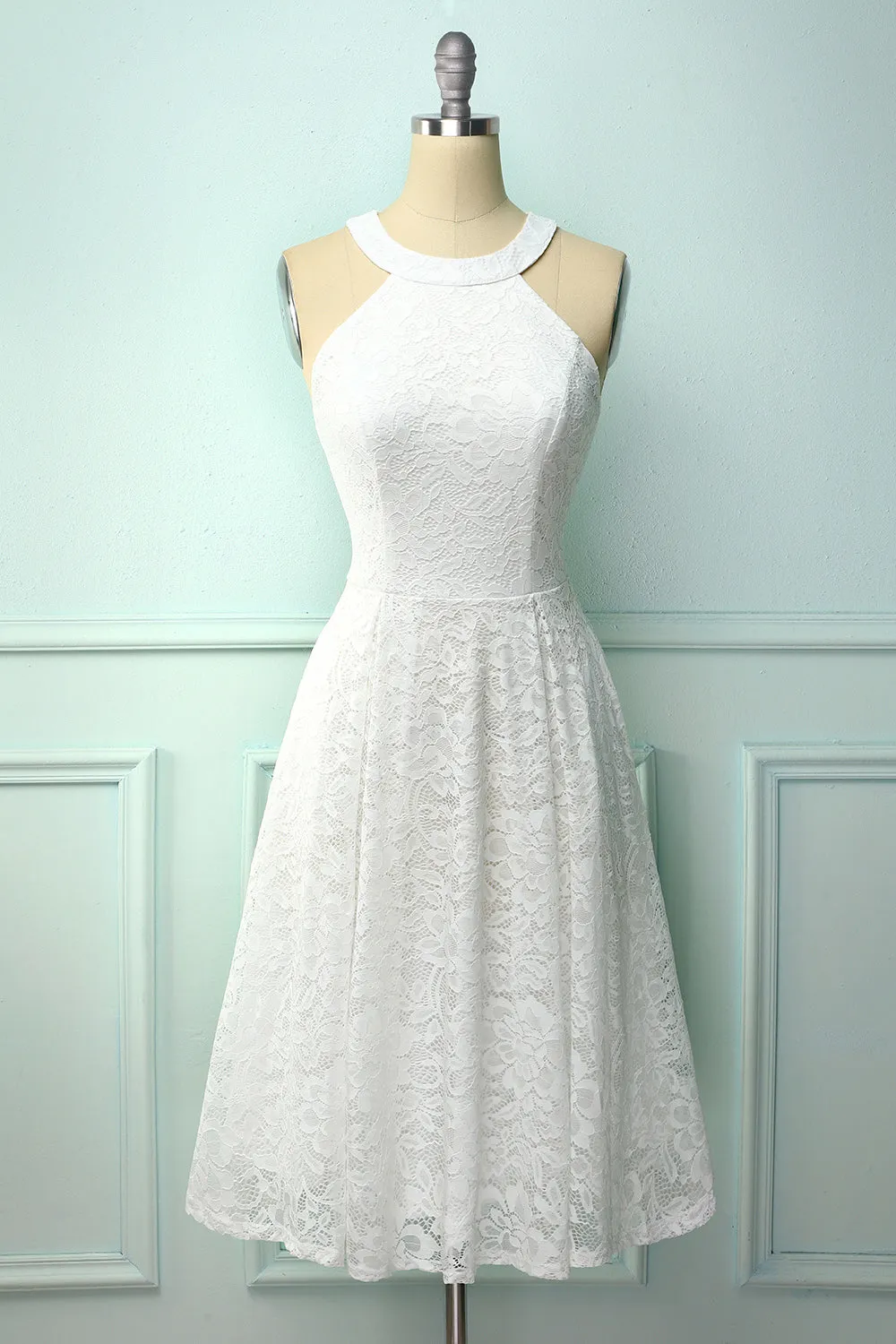 White Halter Lace Midi sold by Zapaka