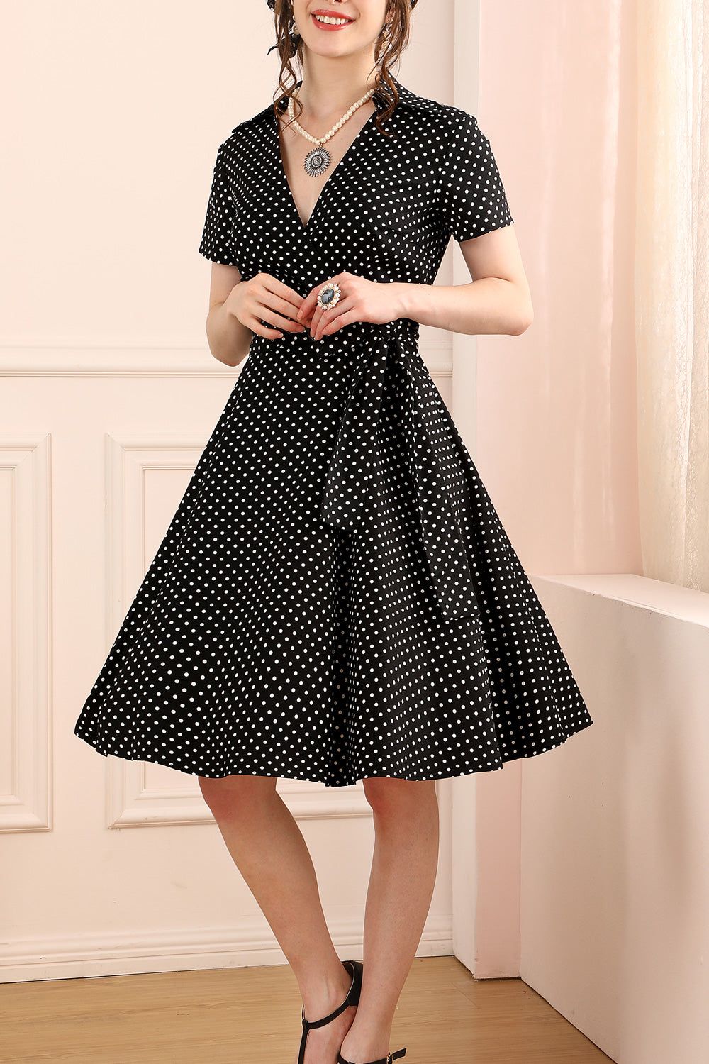 1950s Black White Dots Dress sold by Zapaka product image thumbnail 3