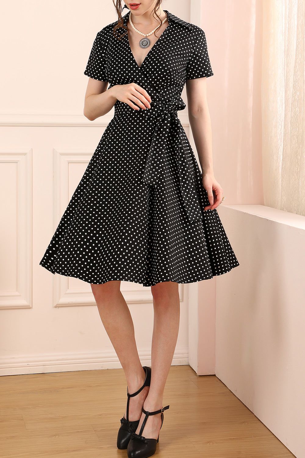 1950s Black White Dots Dress sold by Zapaka product image thumbnail 2
