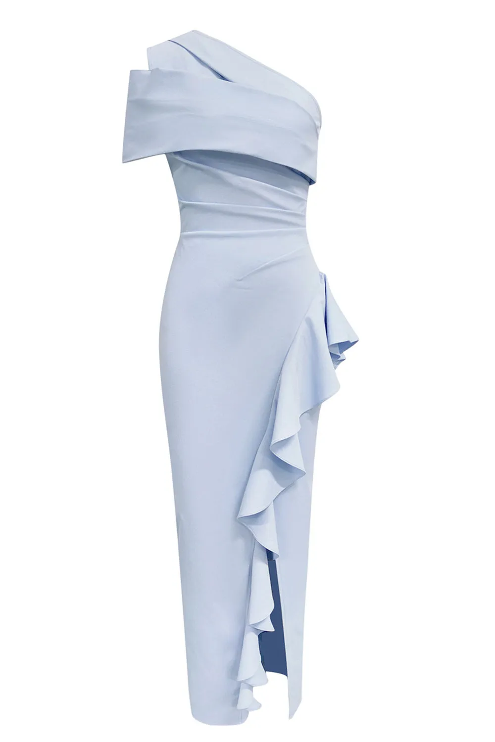 Blue One Shoulder Ruffled Slit Prom Dress sold by Zapaka product image thumbnail 3