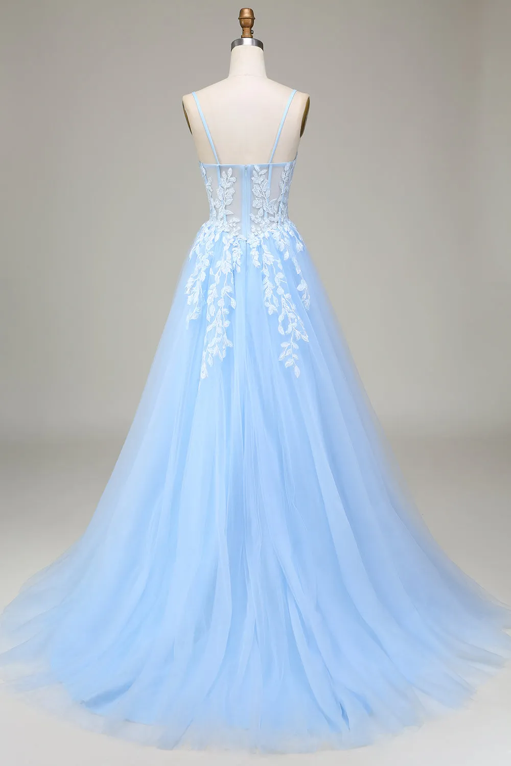 Tulle A-Line Spaghetti Straps Sky Blue Prom Dress with Appliques sold by Zapaka product image thumbnail 2