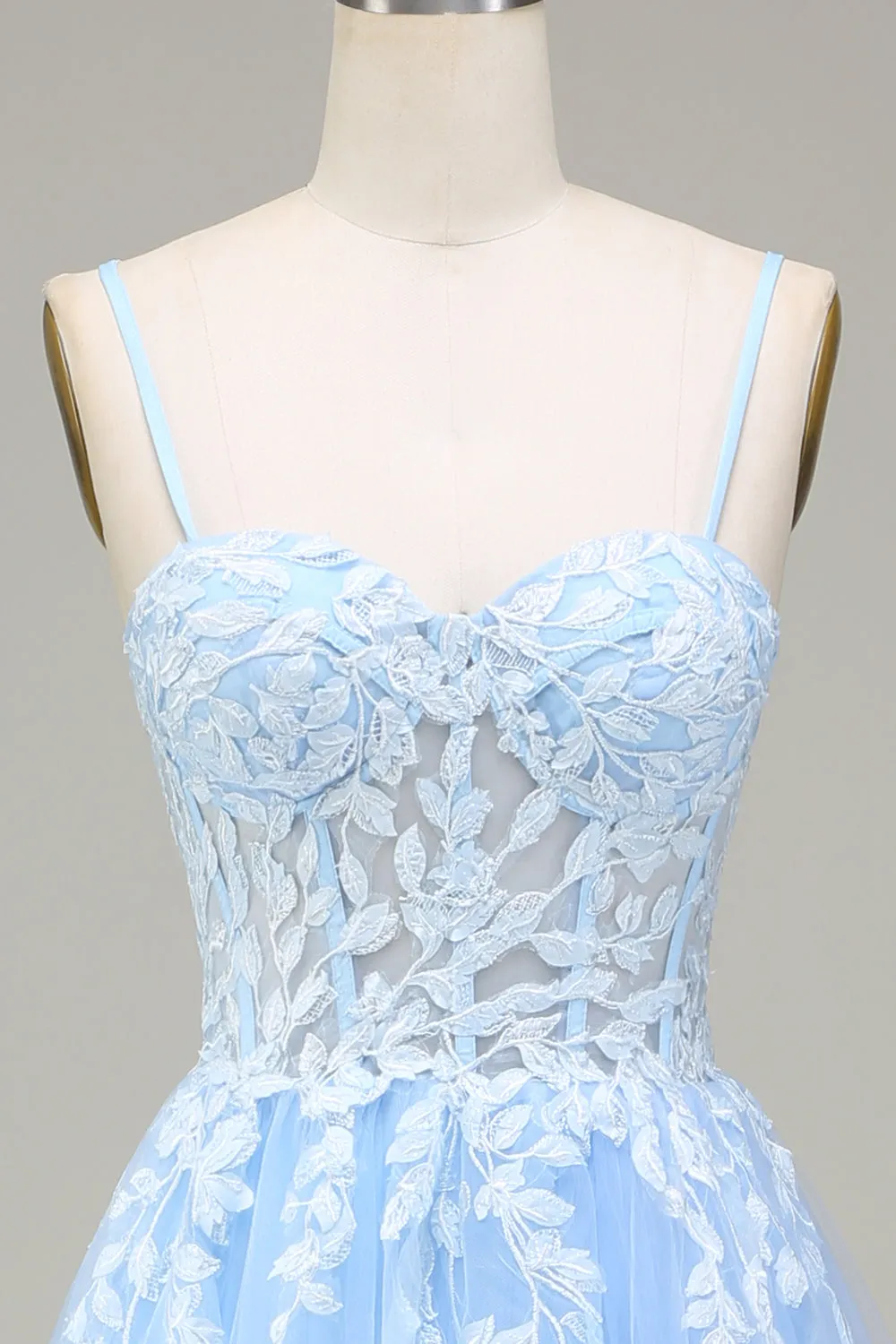 Tulle A-Line Spaghetti Straps Sky Blue Prom Dress with Appliques sold by Zapaka product image thumbnail 4