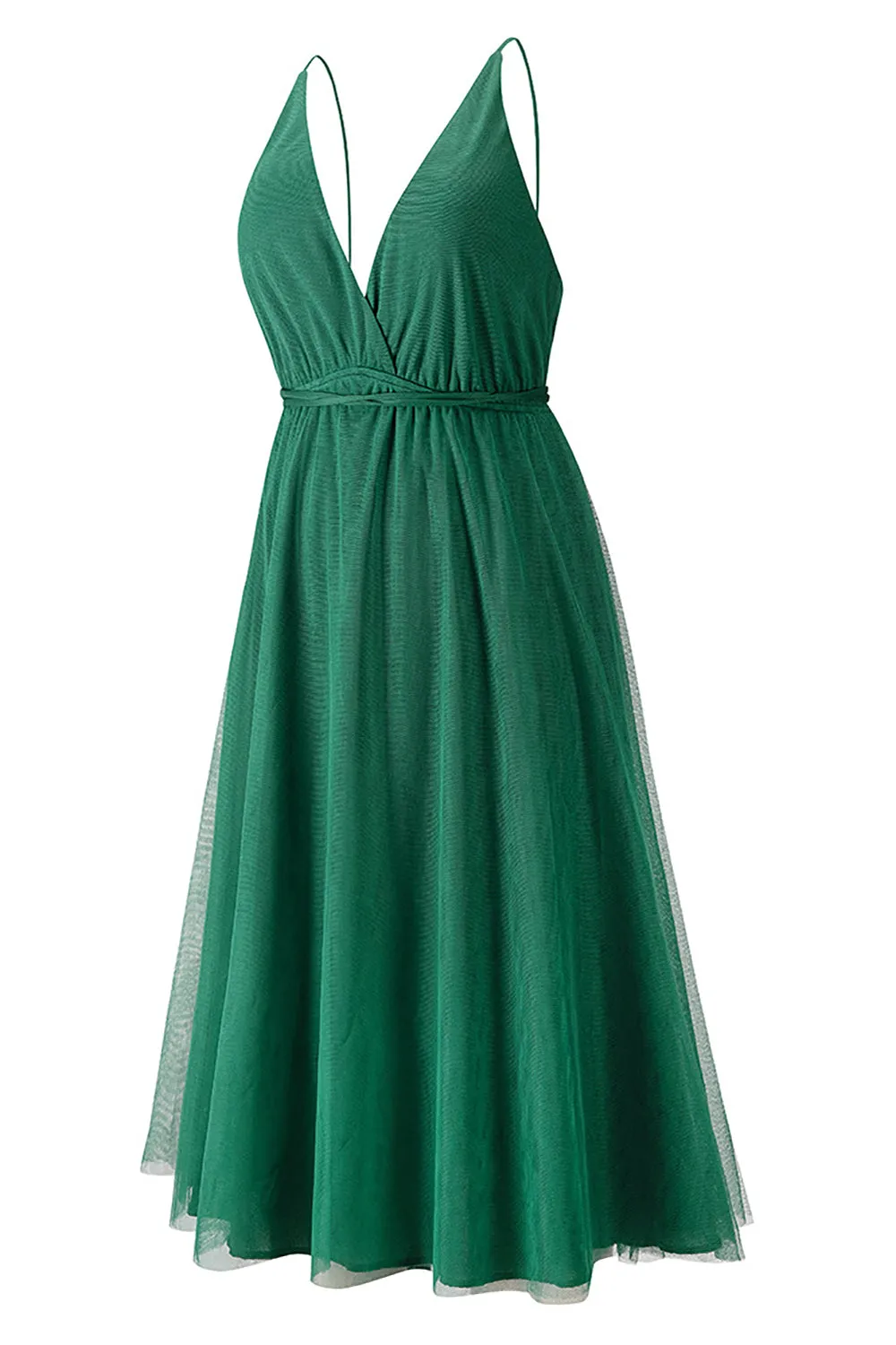 Simple Deep V Neck Green Party Dress sold by Zapaka product image thumbnail 3