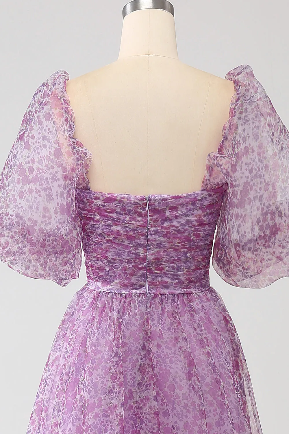 A-Line Square Neck Purple Corset Prom Dress with Half Sleeves sold by Zapaka product image thumbnail 5