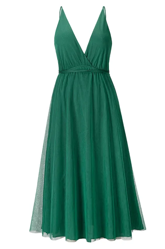 Simple Deep V Neck Green Party Dress sold by Zapaka