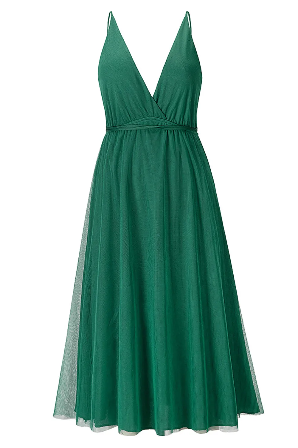 Simple Deep V Neck Green Party Dress sold by Zapaka