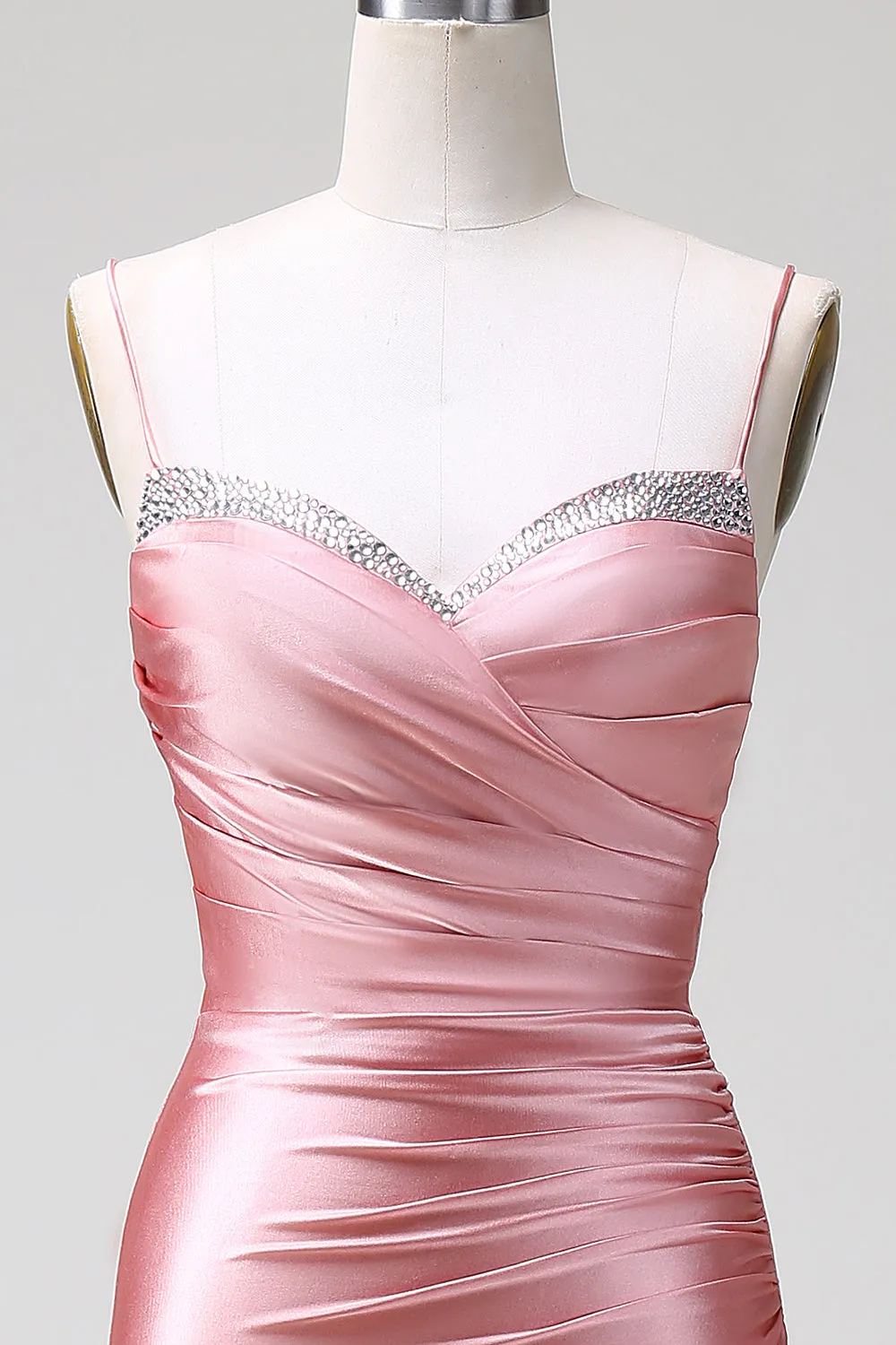 Blush Mermaid Spaghetti Straps Satin Prom Dress with Slit sold by Zapaka product image thumbnail 4