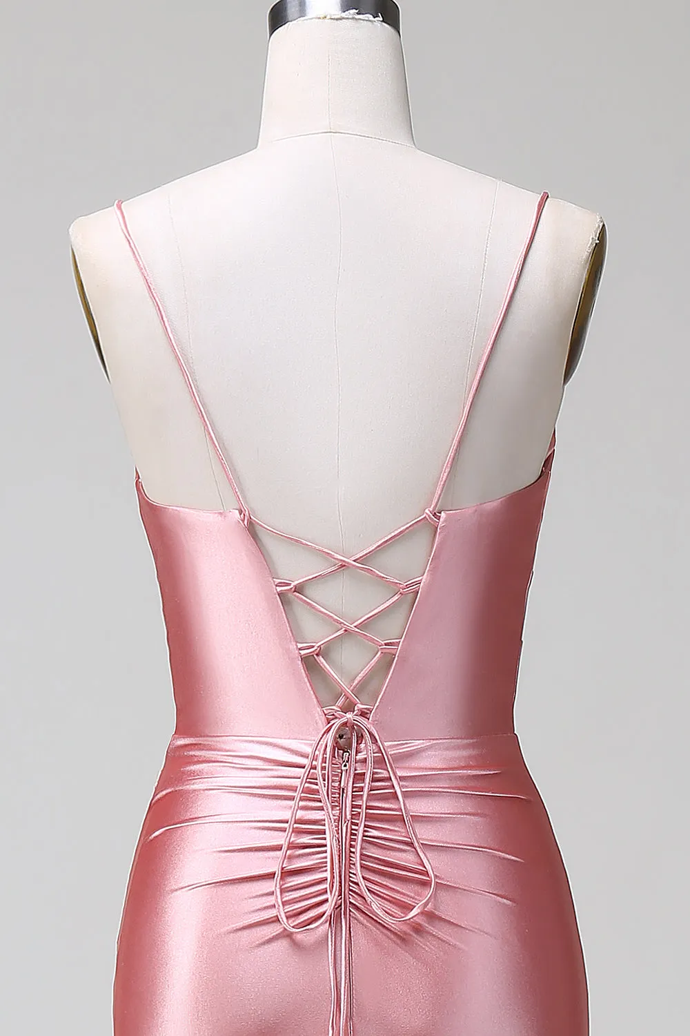 Blush Mermaid Spaghetti Straps Satin Prom Dress with Slit sold by Zapaka product image thumbnail 5