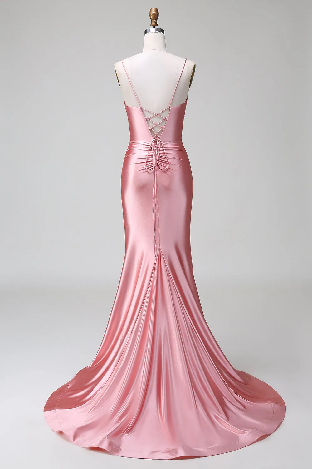 Blush Mermaid Spaghetti Straps Satin Prom Dress with Slit sold by Zapaka product image thumbnail 2