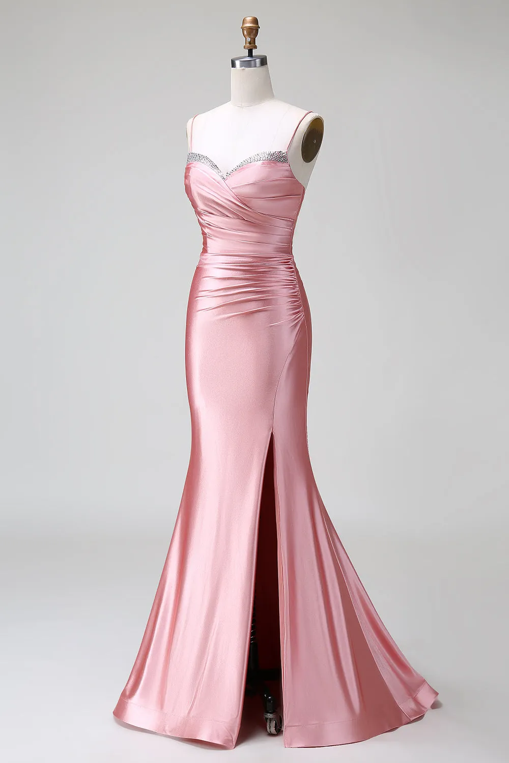 Blush Mermaid Spaghetti Straps Satin Prom Dress with Slit sold by Zapaka product image thumbnail 3