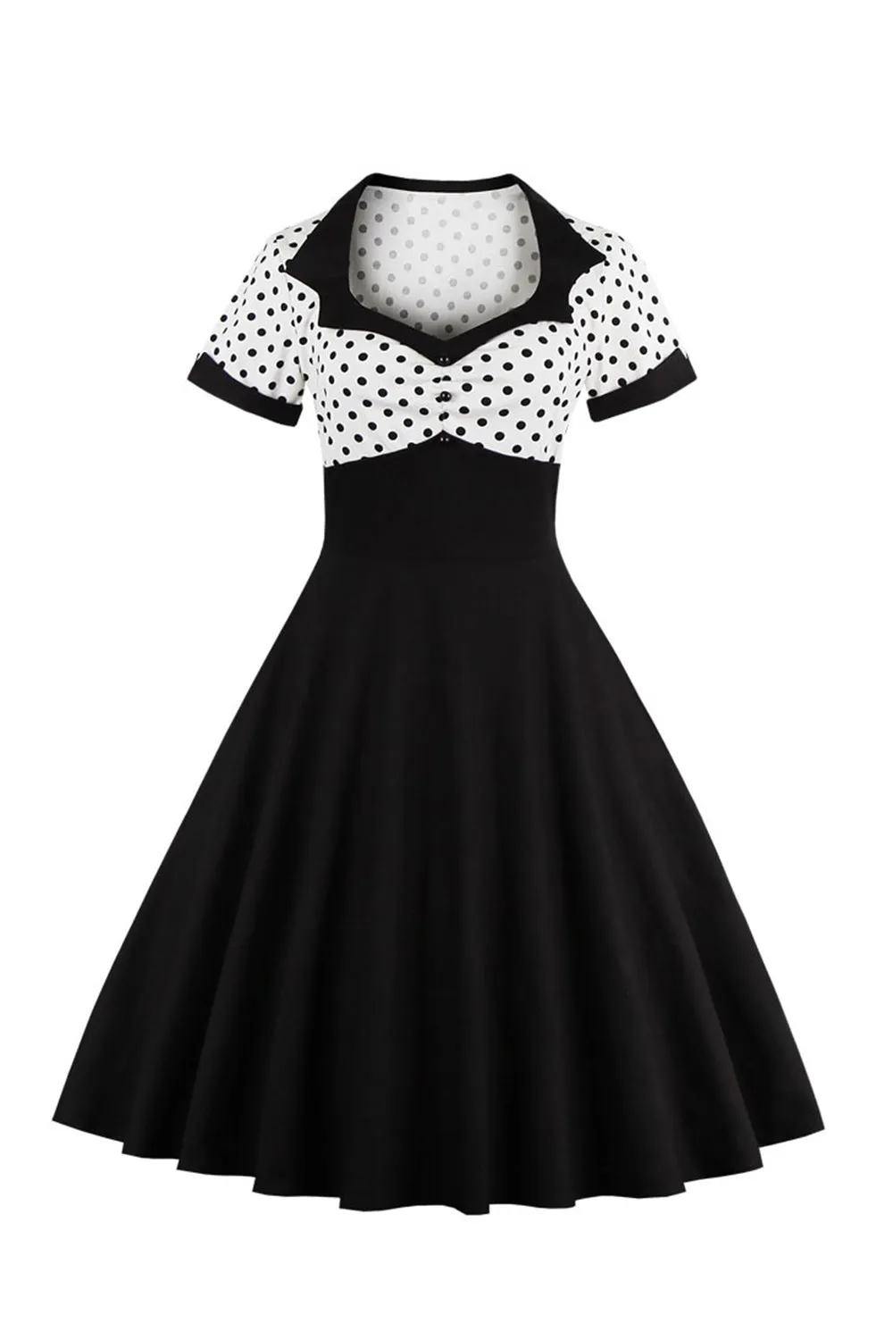 Black Polka Dots Swing 1950s Dress with Short Sleeves sold by Zapaka