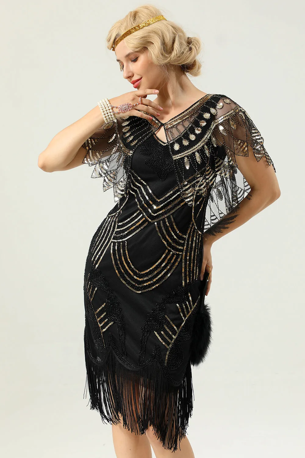 Black and Gold Sequin 1920s Cape sold by Zapaka