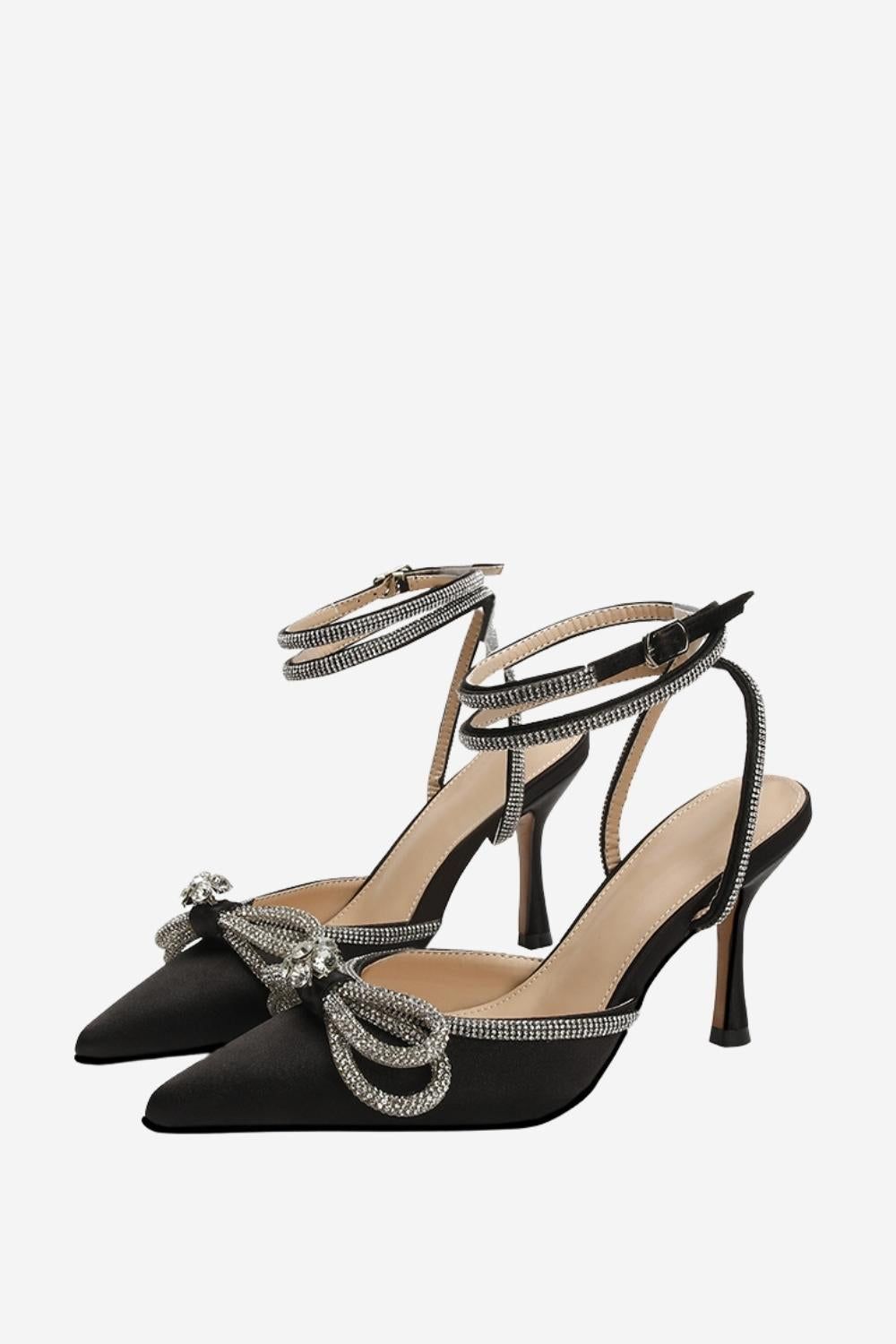 Rhinestone Black Party Pointed Toe Stiletto Sandals sold by Zapaka