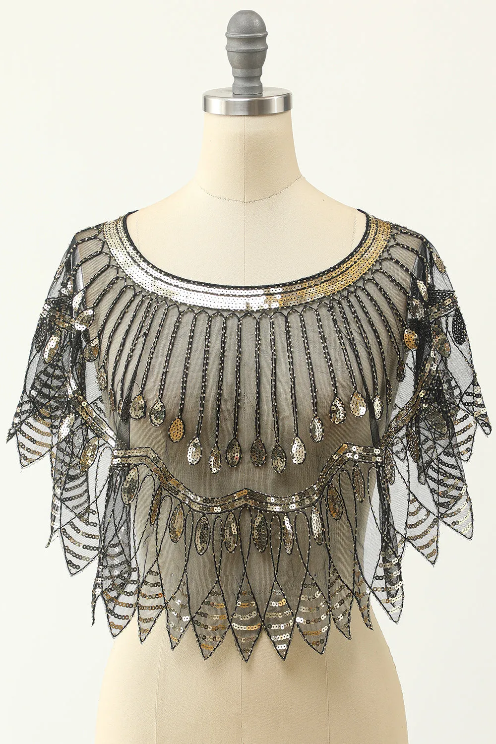Black and Gold Sequin 1920s Cape sold by Zapaka product image thumbnail 4