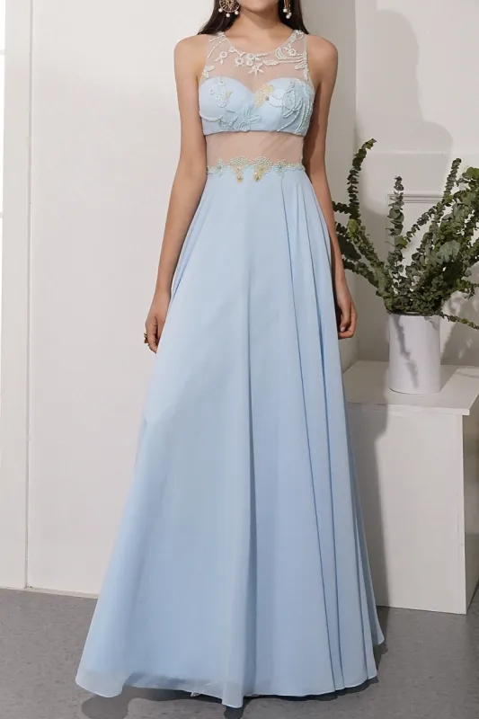 Blue A Line Chiffon Prom Dress With Appliques sold by Zapaka