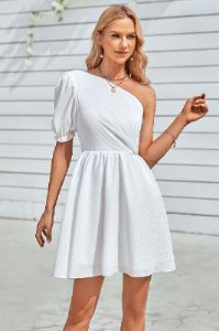 White One Shoulder Mini Graduation Dress sold by Zapaka