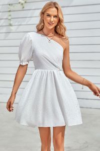 White One Shoulder Mini Graduation Dress sold by Zapaka