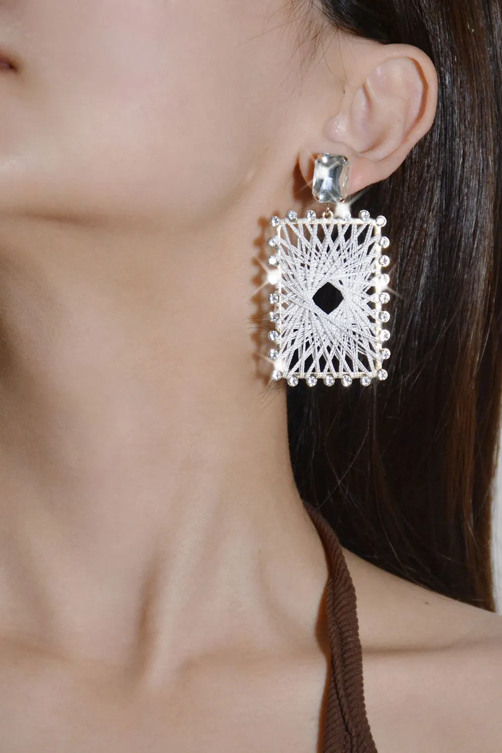 Rhinestones Square Braided Earrings sold by Zapaka product image thumbnail 3