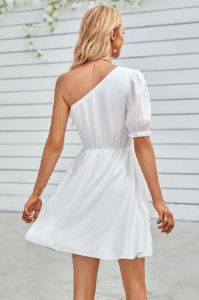 White One Shoulder Mini Graduation Dress sold by Zapaka