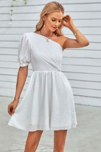 White One Shoulder Mini Graduation Dress sold by Zapaka