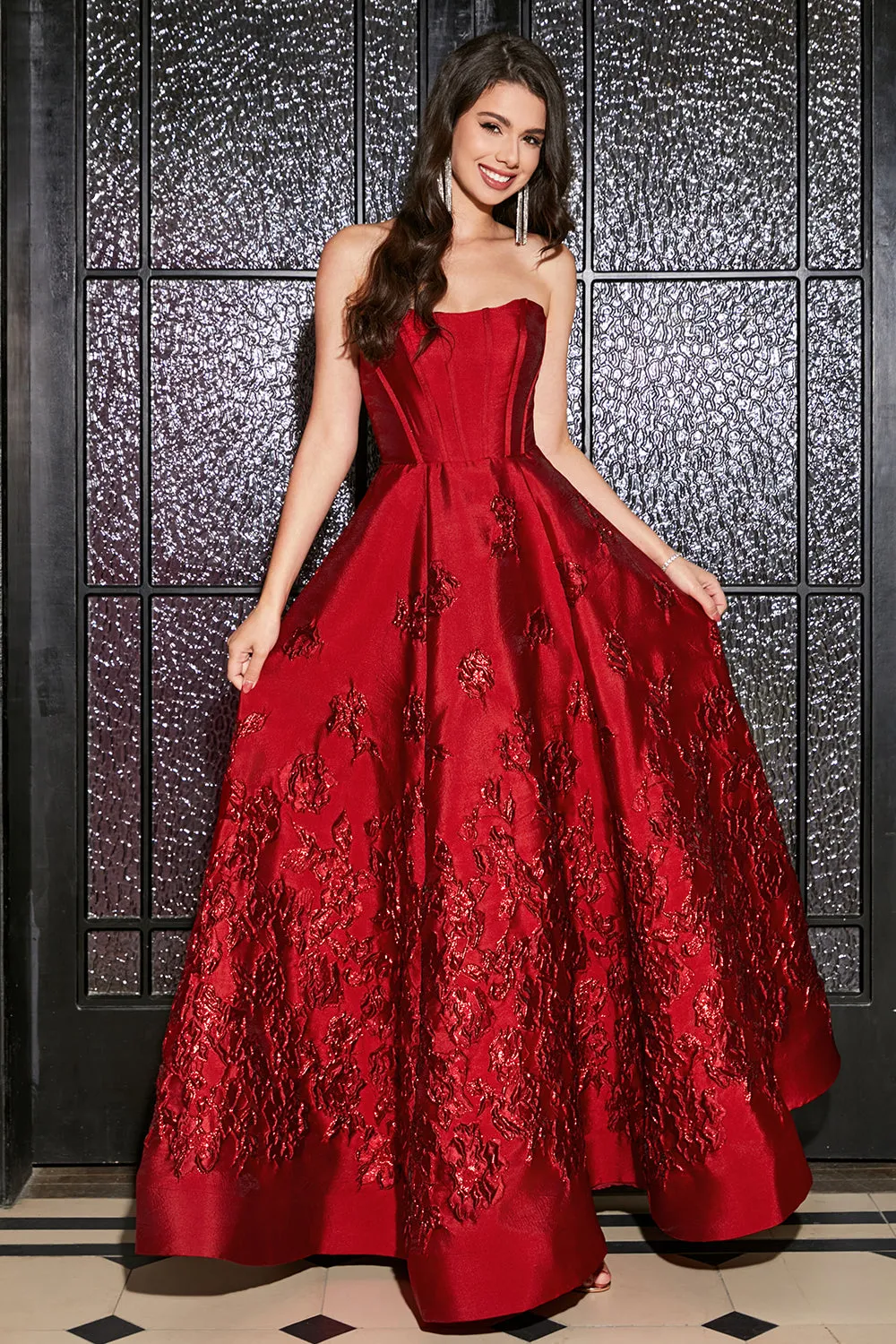 A-Line Strapless Elegant Princess Dark Red Long Prom Dress with 3D Flowers sold by Zapaka product image thumbnail 4
