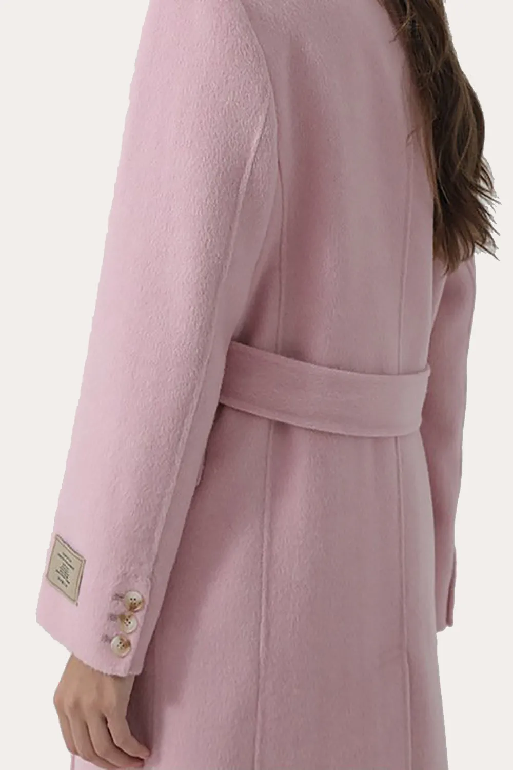 Pink Peak Lapel Double Breasted Long Women Wool Coat sold by Zapaka product image thumbnail 2