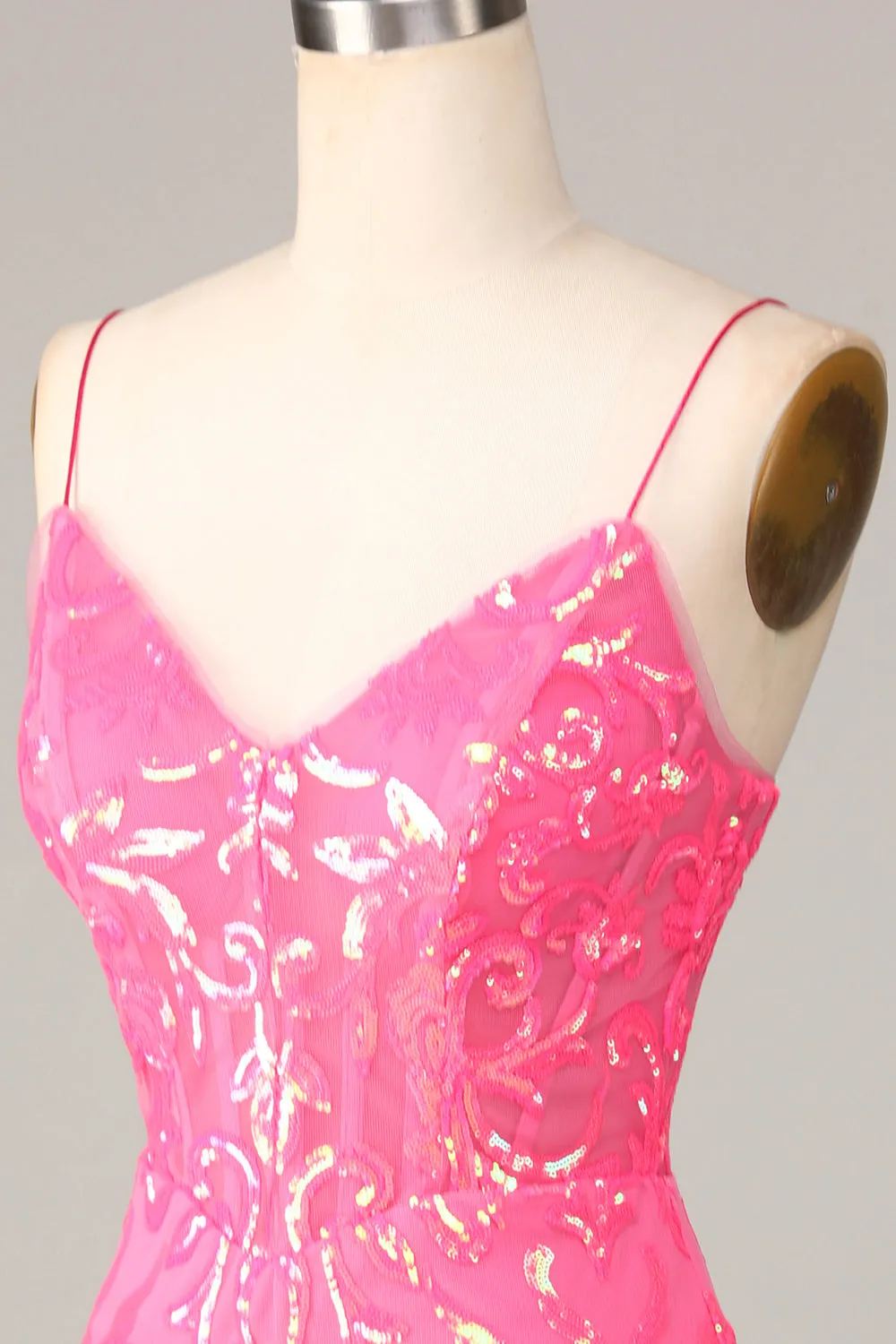 Undeniably Amazing Sheath Spaghetti Straps Fuchsia Sequins Homecoming Dress sold by Zapaka product image thumbnail 5