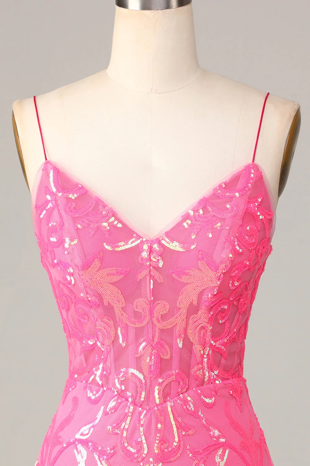 Undeniably Amazing Sheath Spaghetti Straps Fuchsia Sequins Homecoming Dress sold by Zapaka product image thumbnail 4