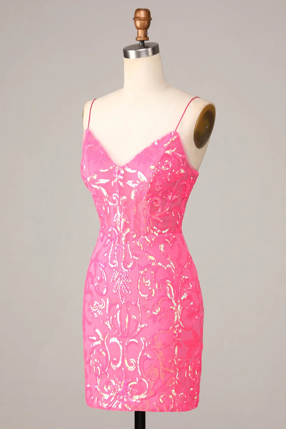 Undeniably Amazing Sheath Spaghetti Straps Fuchsia Sequins Homecoming Dress sold by Zapaka product image thumbnail 3