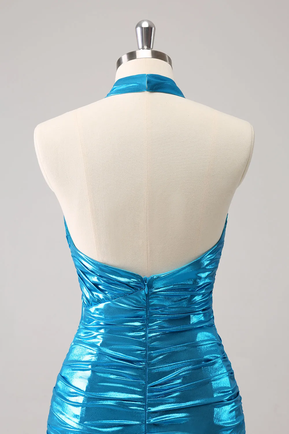 Metallic Tight Halter Backless Satin Blue Homecoming Dress sold by Zapaka product image thumbnail 5
