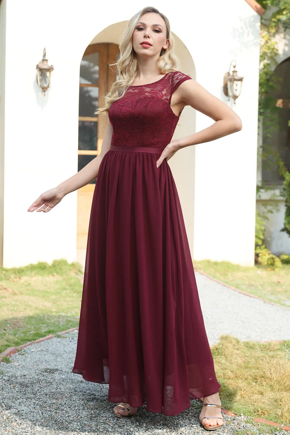 Burgundy Cap Sleeves Chiffon Bridesmaid Dress sold by Zapaka product image thumbnail 5
