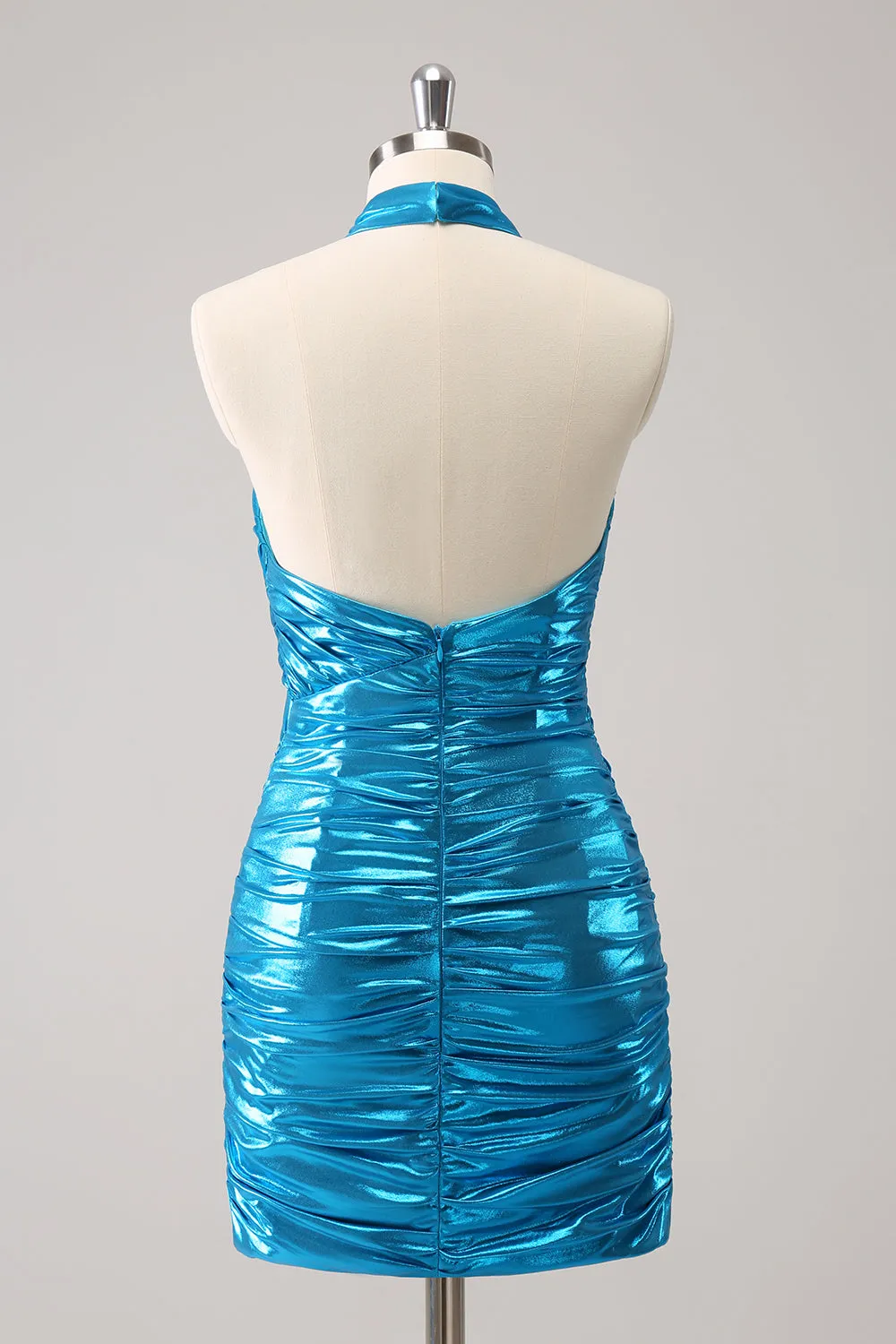 Metallic Tight Halter Backless Satin Blue Homecoming Dress sold by Zapaka product image thumbnail 2
