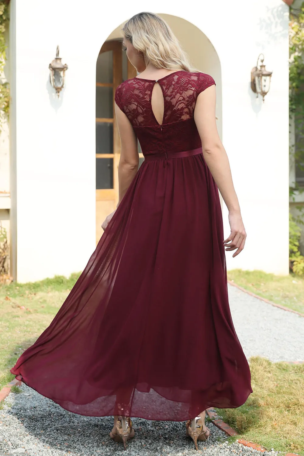 Burgundy Cap Sleeves Chiffon Bridesmaid Dress sold by Zapaka product image thumbnail 2